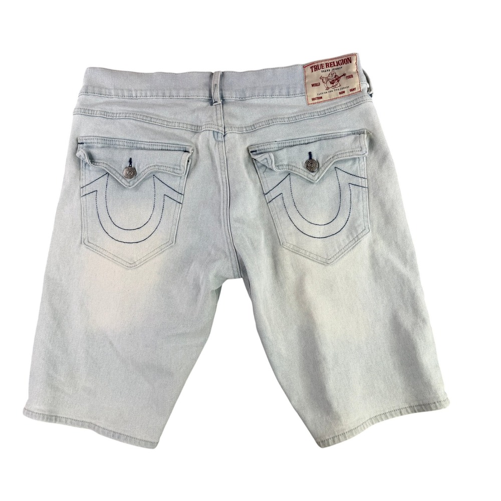 True Religion Shorts Mens 34 Light Wash Blue Rocco SN Stretch Denim Flap‎ Pocket